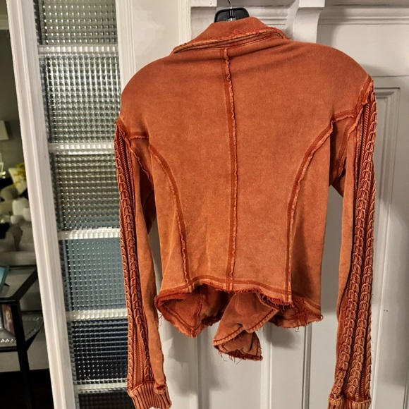 Free People Women’s Ruffle Moto Sweater Jacket Knit Double Breasted Sz S/P - Picture 6 of 13